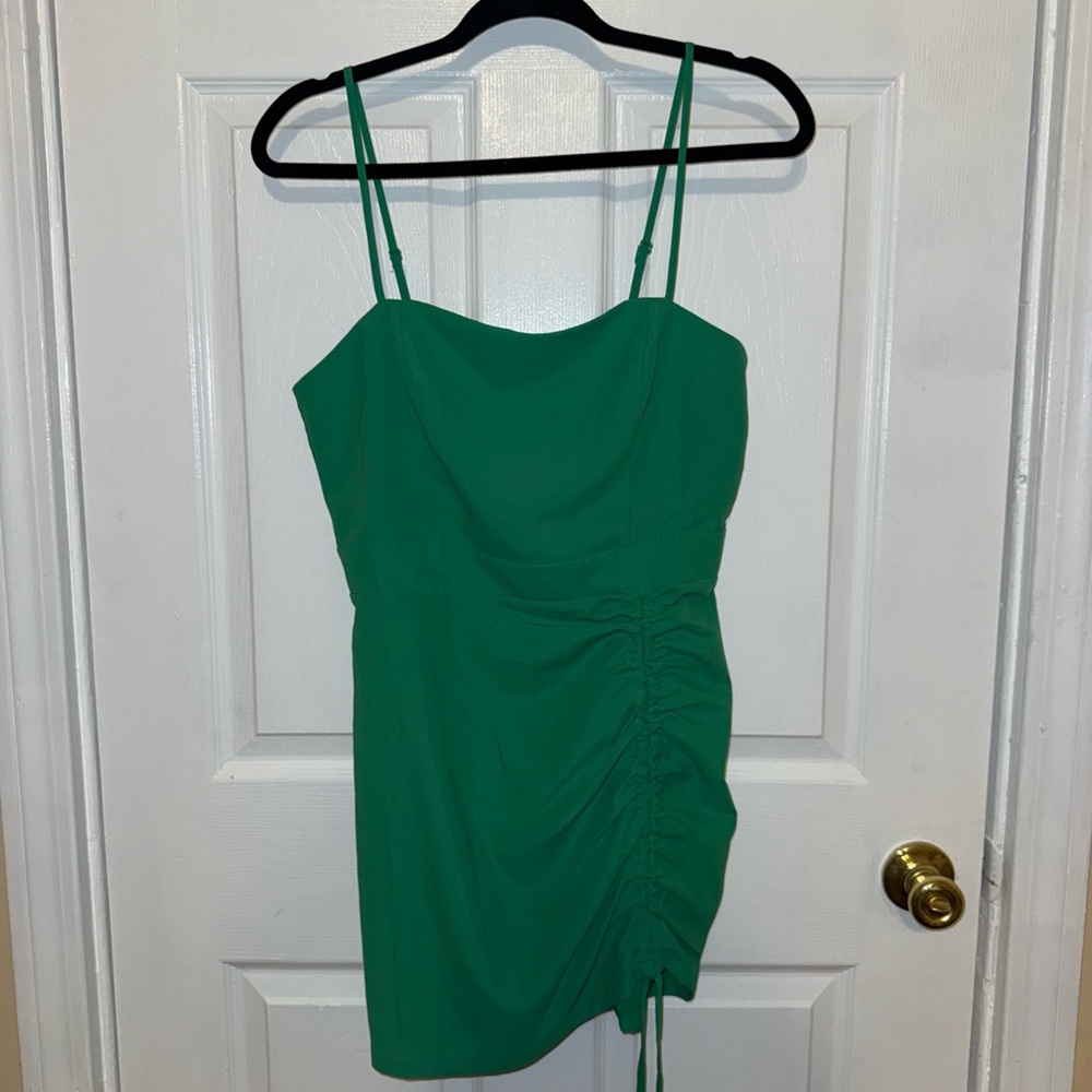 NWOT Superdown Fabiana Bright Green Ruched Mini Dress - Picture 2 of 4